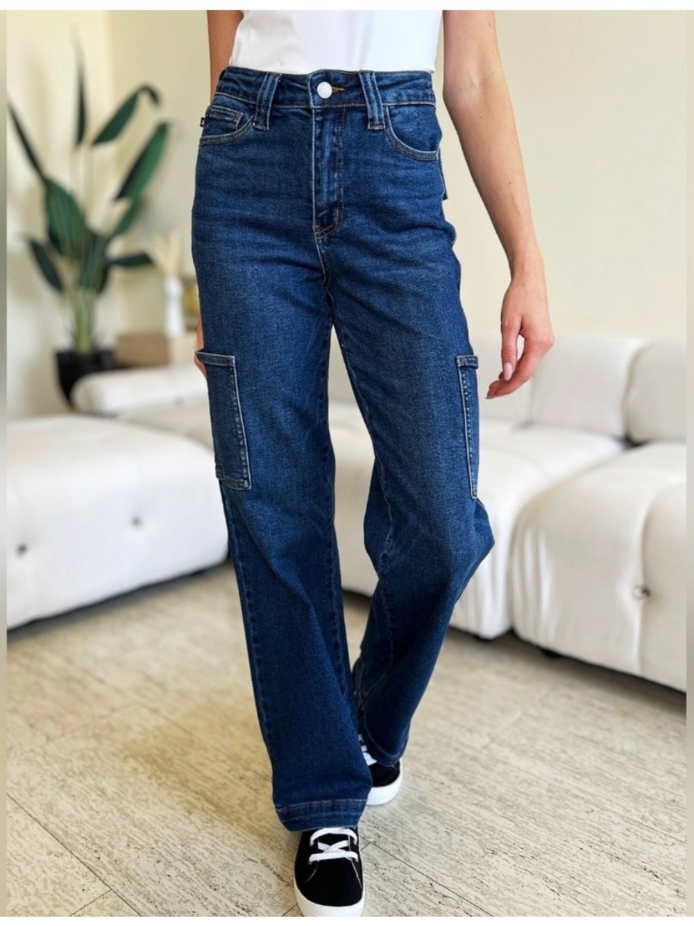 Judy Blue High-Rise Waist Cargo Pockets Boyfriend Straight Leg Jean Sz 13/31